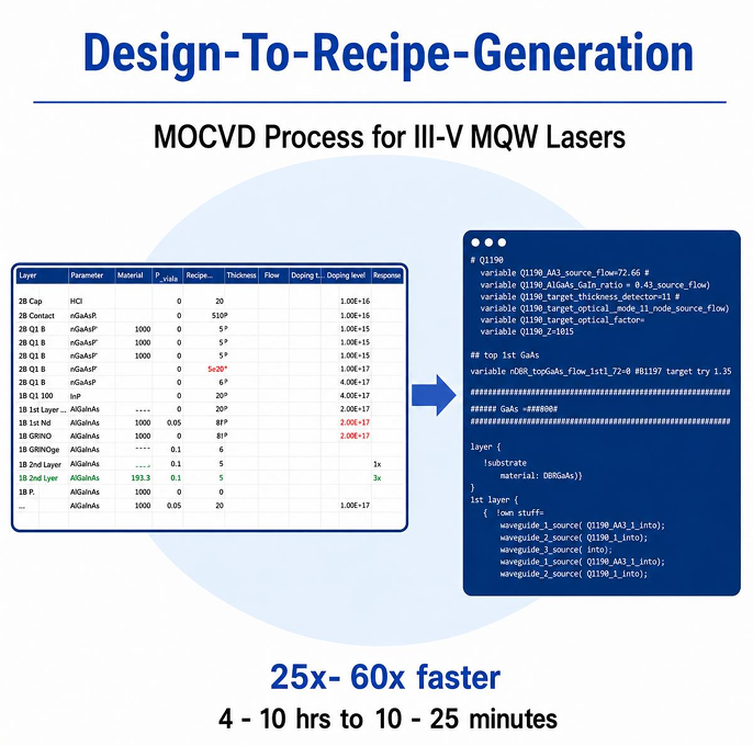 Design-to-recipe generation: MOCVD process for III-V MQW lasers